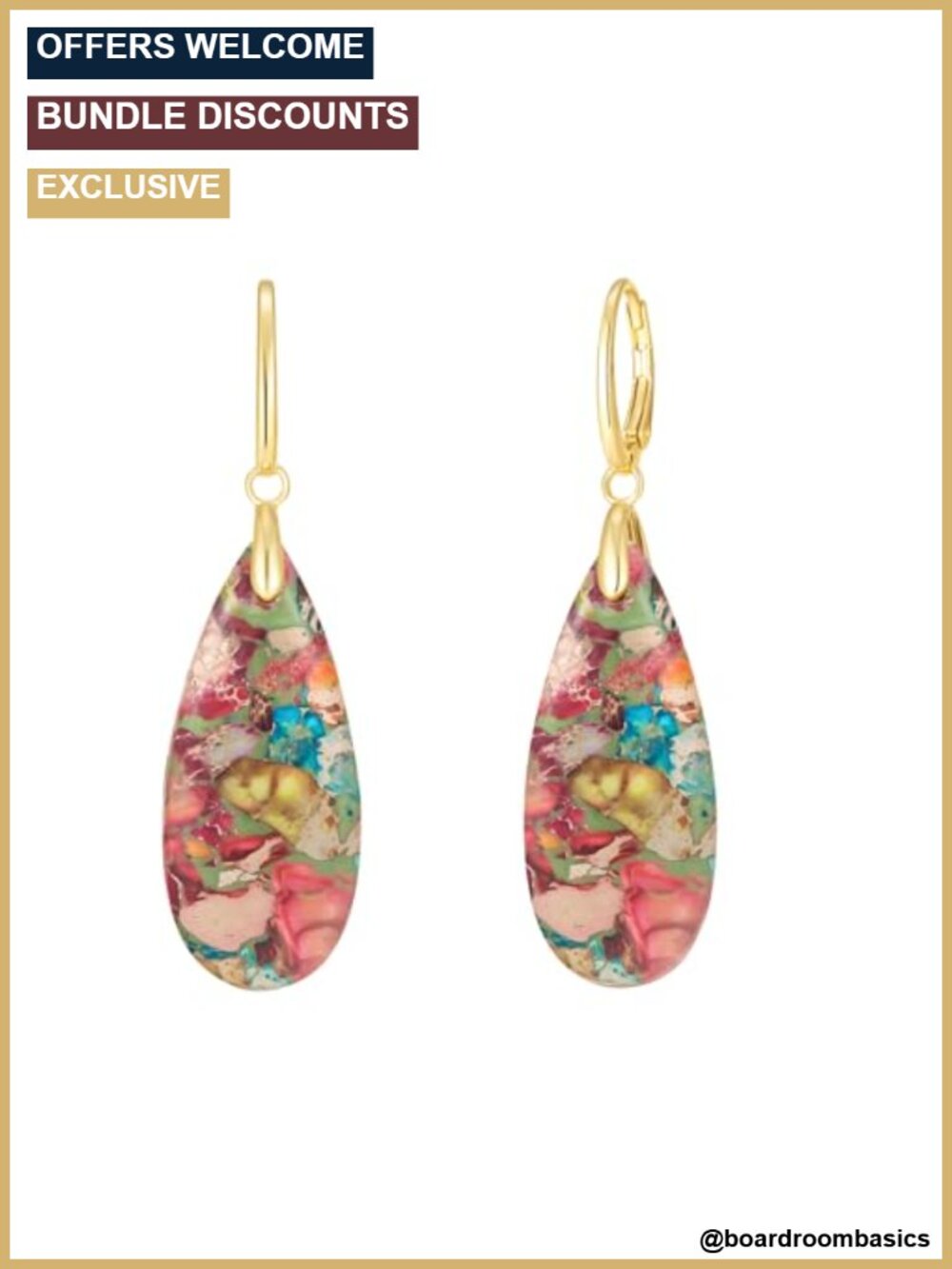 Natural Stone Teardrop Dangle Drop Earrings Gold Plated Leverback Boho Statement